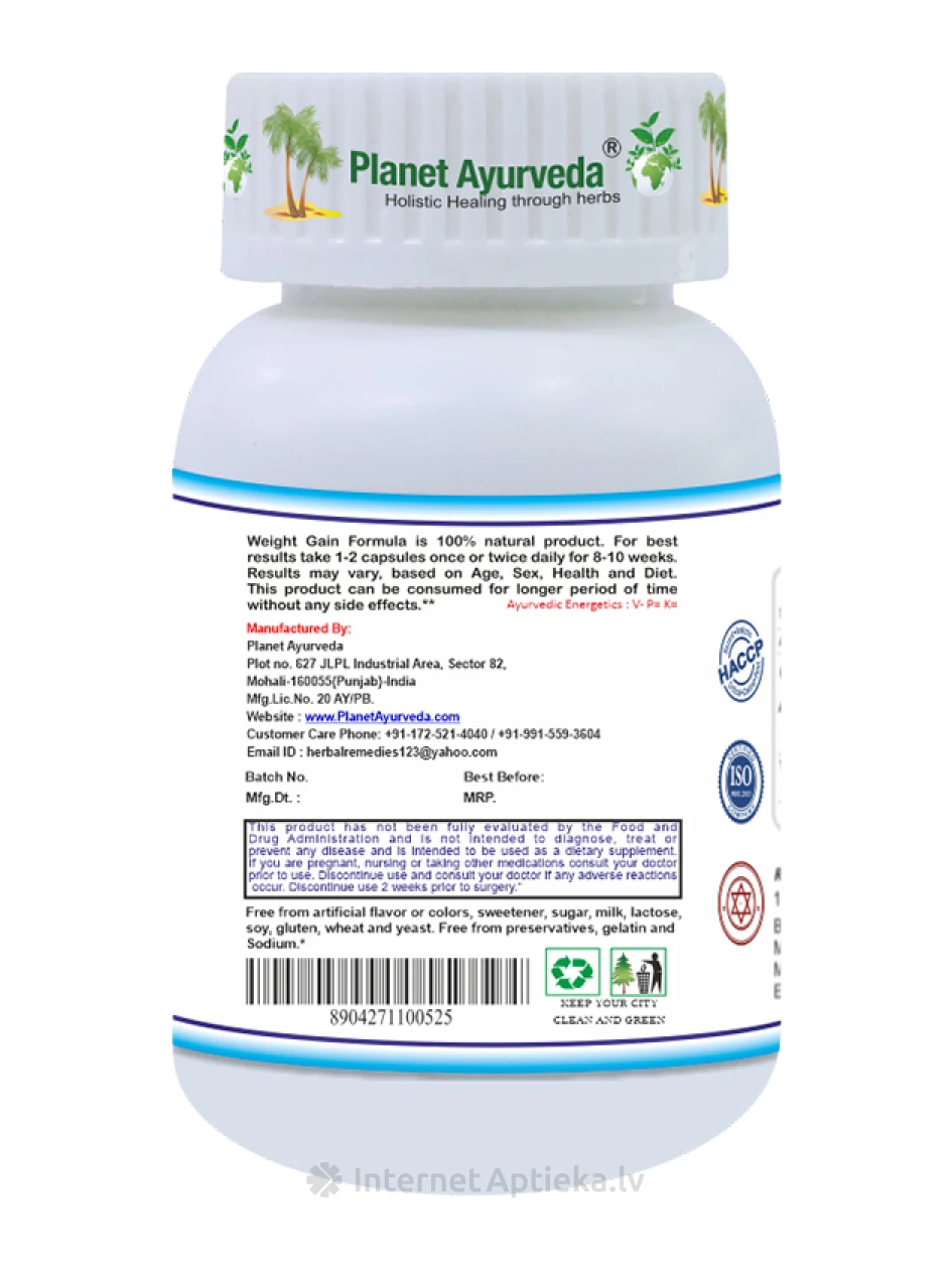 Planet Ayurveda® Weight Gain Formula, 60 kapsulas | internetaptieka.lv