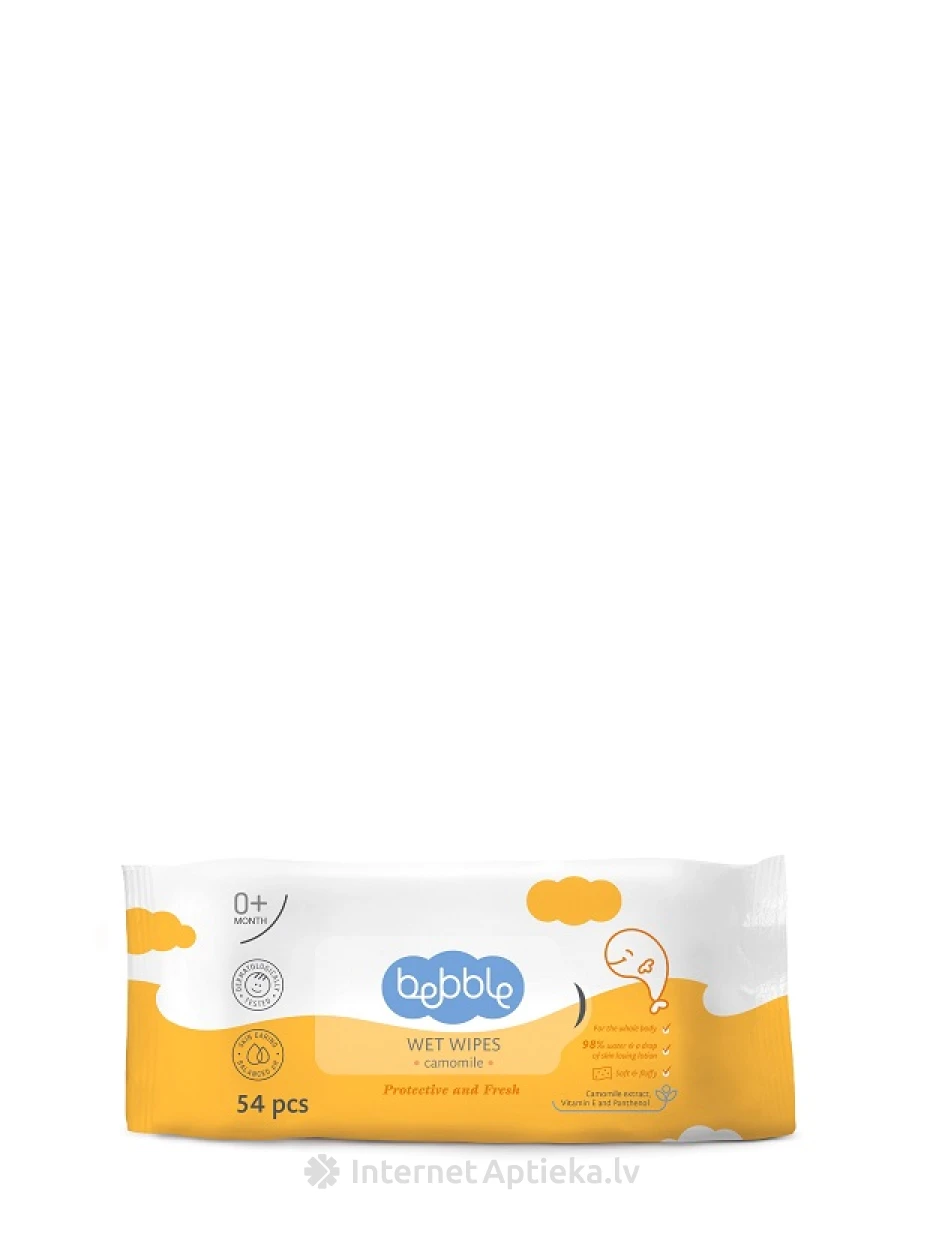 Bebble mitrās salvetes ar kumelītes ekstraktu 0+, 54 gb. | internetaptieka.lv