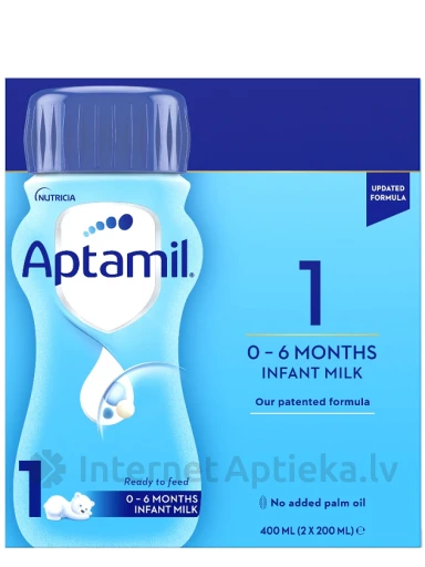 APTAMIL 1 Gatavais piena maisījums pudelē 0-6 mēn., 2x200 ml | internetaptieka.lv