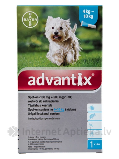 Advantixi lahus kirpude ja puukide vastu koertele 4-10 kg, 1 tk. | internetaptieka.lv