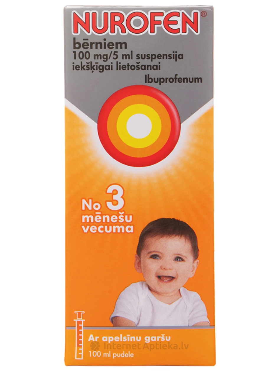 Nurofen suspensija mazuļiem un bērniem (apelsīnu garša), 100 ml | internetaptieka.lv