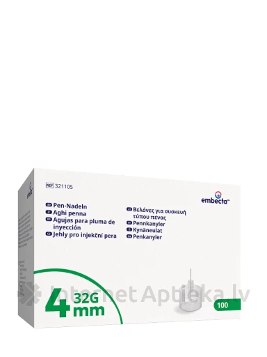 Embecta Pen Insulino injekcinė adata 4mmx32G, 100 vnt | internetaptieka.lv