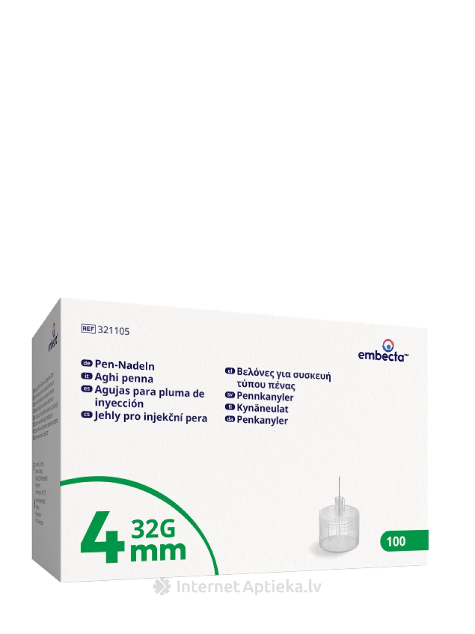 Embecta Pen Insulino injekcinė adata 4mmx32G, 100 vnt | internetaptieka.lv