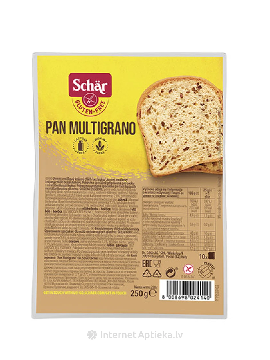 Schär Pan Multigrano bezglutēna graudu maize sķēlēs, 250 g | internetaptieka.lv