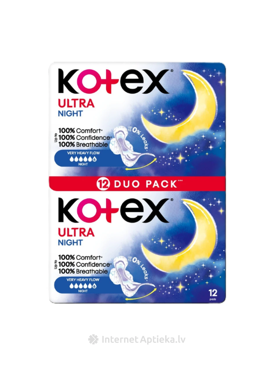 Kotex Ultra higiēnas paketes Night, 12 gb. | internetaptieka.lv