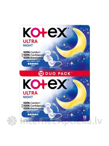 Kotex Ultra Night hügieenisidemed, 12 tk. | internetaptieka.lv