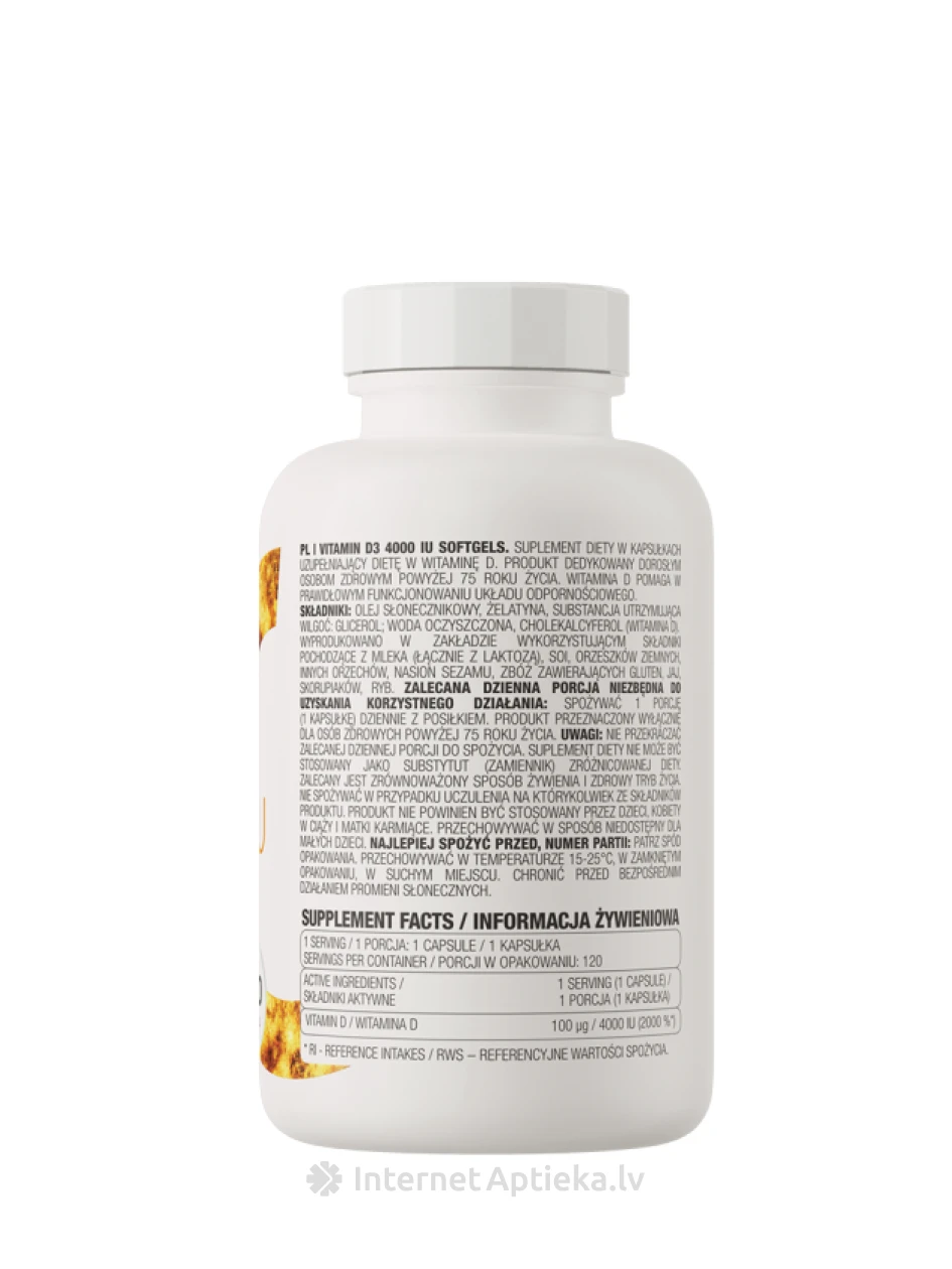OstroVit Vitamin D3 4000 IU softgels kapsulas, 120 gb. | internetaptieka.lv