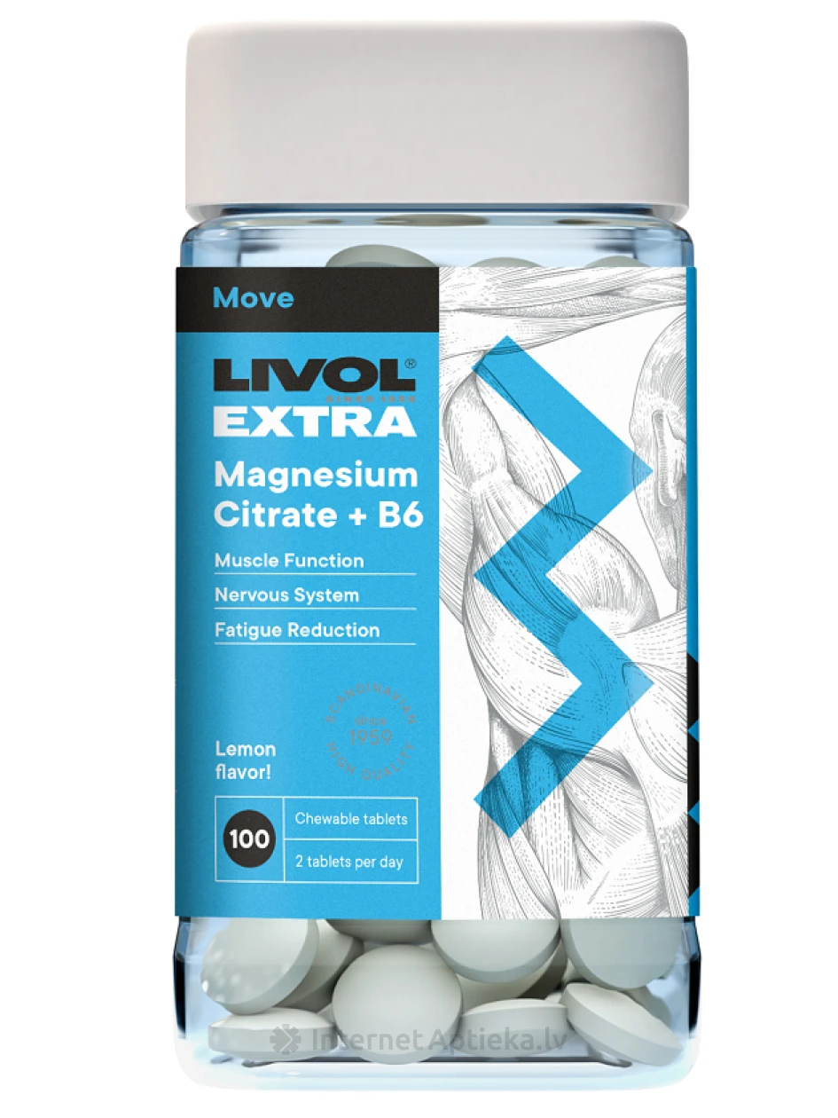 LIVOL EXTRA Magnija Citrāts + B6, 100 tabletes | internetaptieka.lv