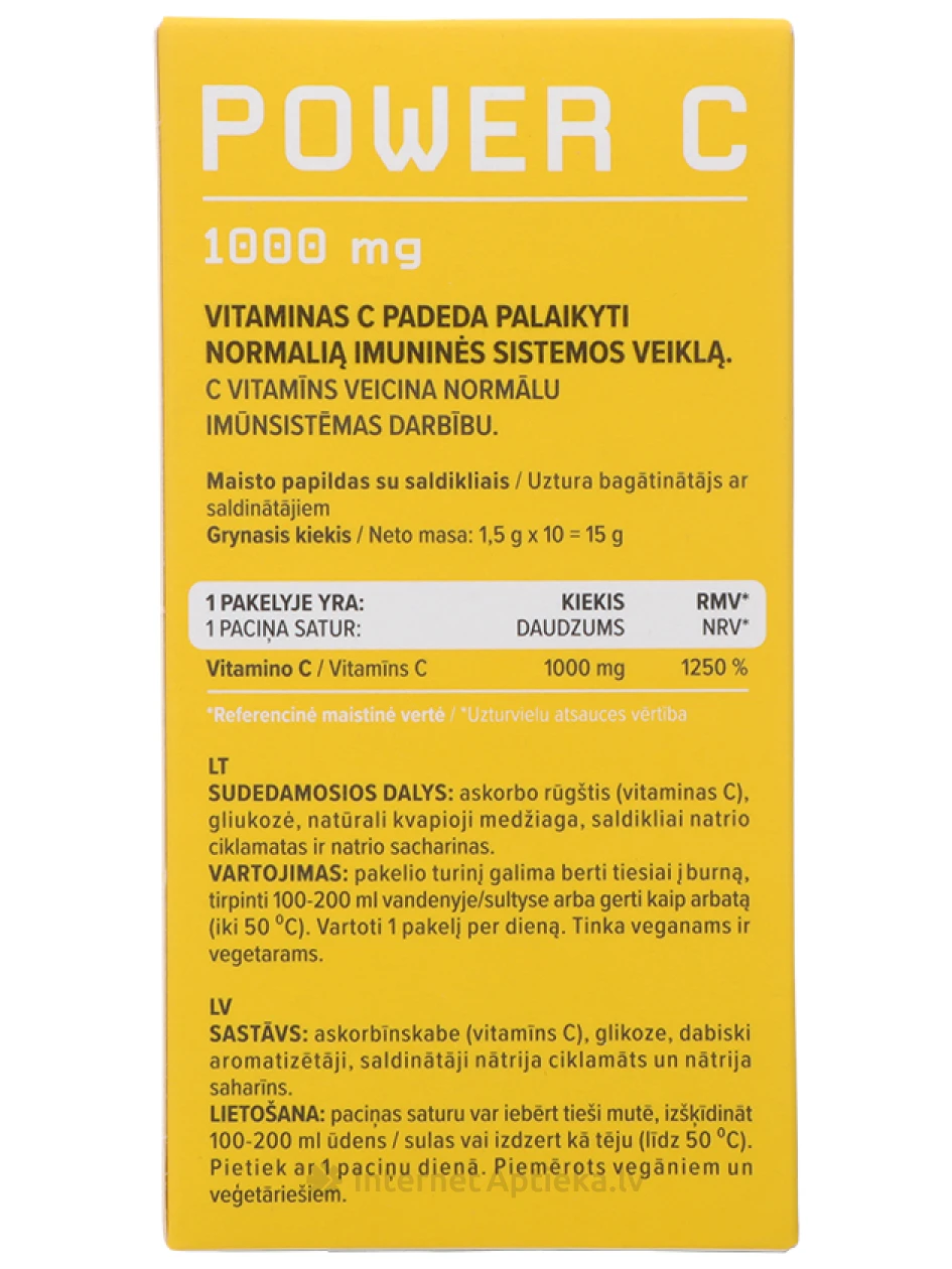 ПОРОШОК POWER C 1000 мг, 10 шт. | internetaptieka.lv