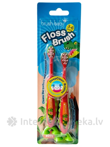 Brush-Baby Toothbrush Floshbrush 3-6 a dino, 2 tk. | internetaptieka.lv