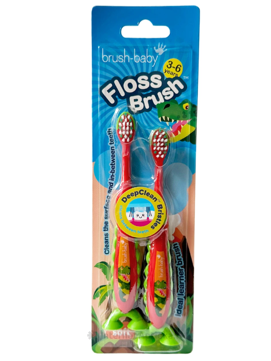 Brush-Baby Toothbrush Floshbrush 3-6 a dino, 2 tk. | internetaptieka.lv
