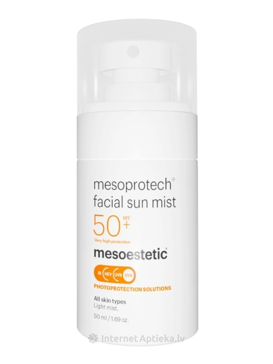 Mesoestetic mesoprotech facial sun mist SPF50+ saules aizsargsprejs sejai, 50 ml | internetaptieka.lv
