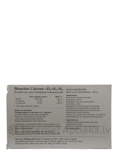 BioActive Ca + D3 + K1 + K2, 60 tabletes | internetaptieka.lv