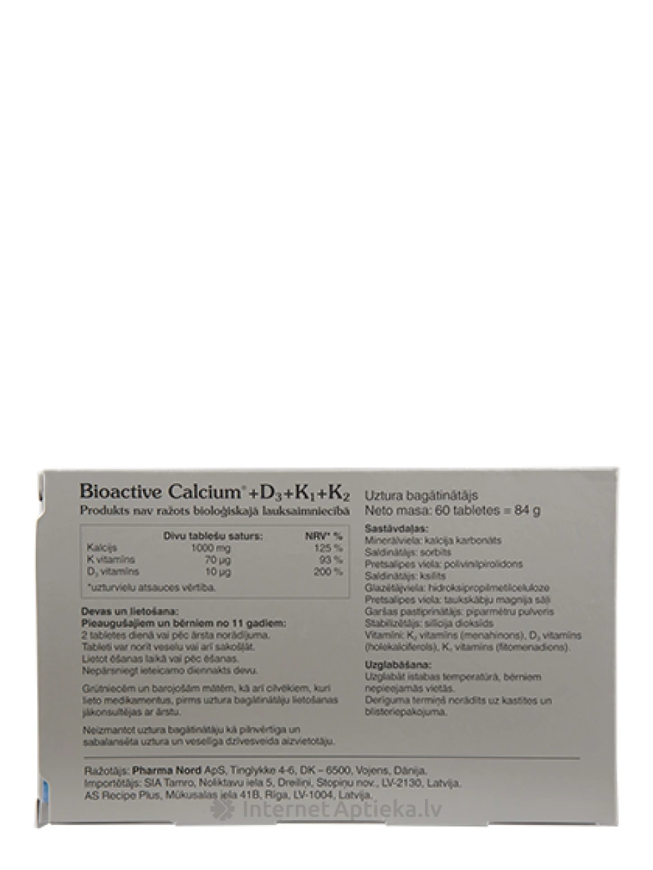 BioActive Ca + D3 + K1 + K2, 60 tabletti | internetaptieka.lv