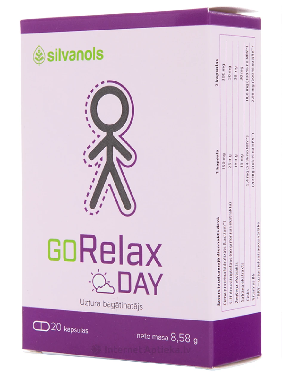 Silvanols GoRelax DAY, 20 капсулы | internetaptieka.lv