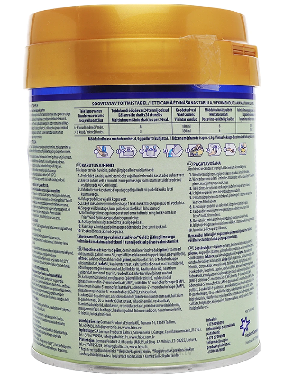 Friso Gold 2 piena maisījums no 6 mēn., 400 g | internetaptieka.lv
