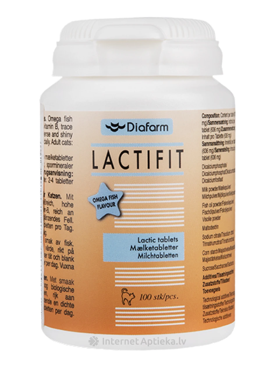 Diafarm lactifit piimhape ja oomega-3 kalaõli kassidele, 100 tabletti | internetaptieka.lv