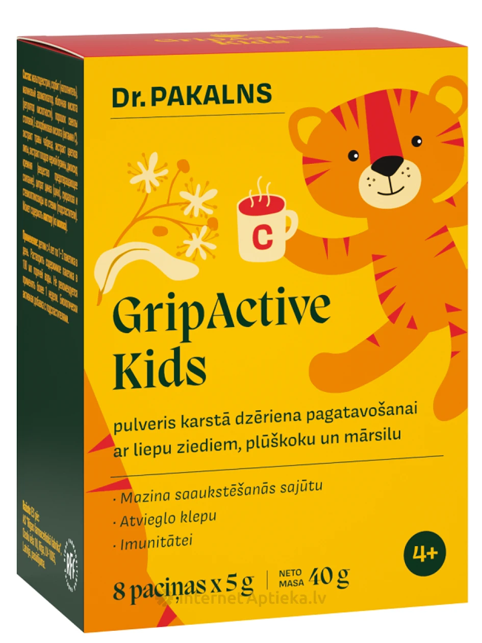 Dr. Pakalns GripActive kids pulber kuuma joogi valmistamiseks | internetaptieka.lv