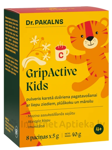 Dr. Pakalns GripActive kids pulveris karstā dzēriena pagatavošanai | internetaptieka.lv