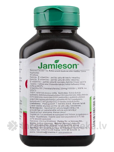Jamieson Calcium 500 mg + D3 1000IU, 90 таблеток | internetaptieka.lv