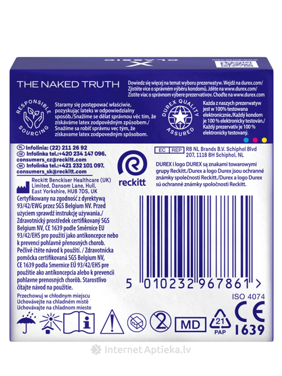 DUREX prezervatīvi Classic, 3 gb. | internetaptieka.lv