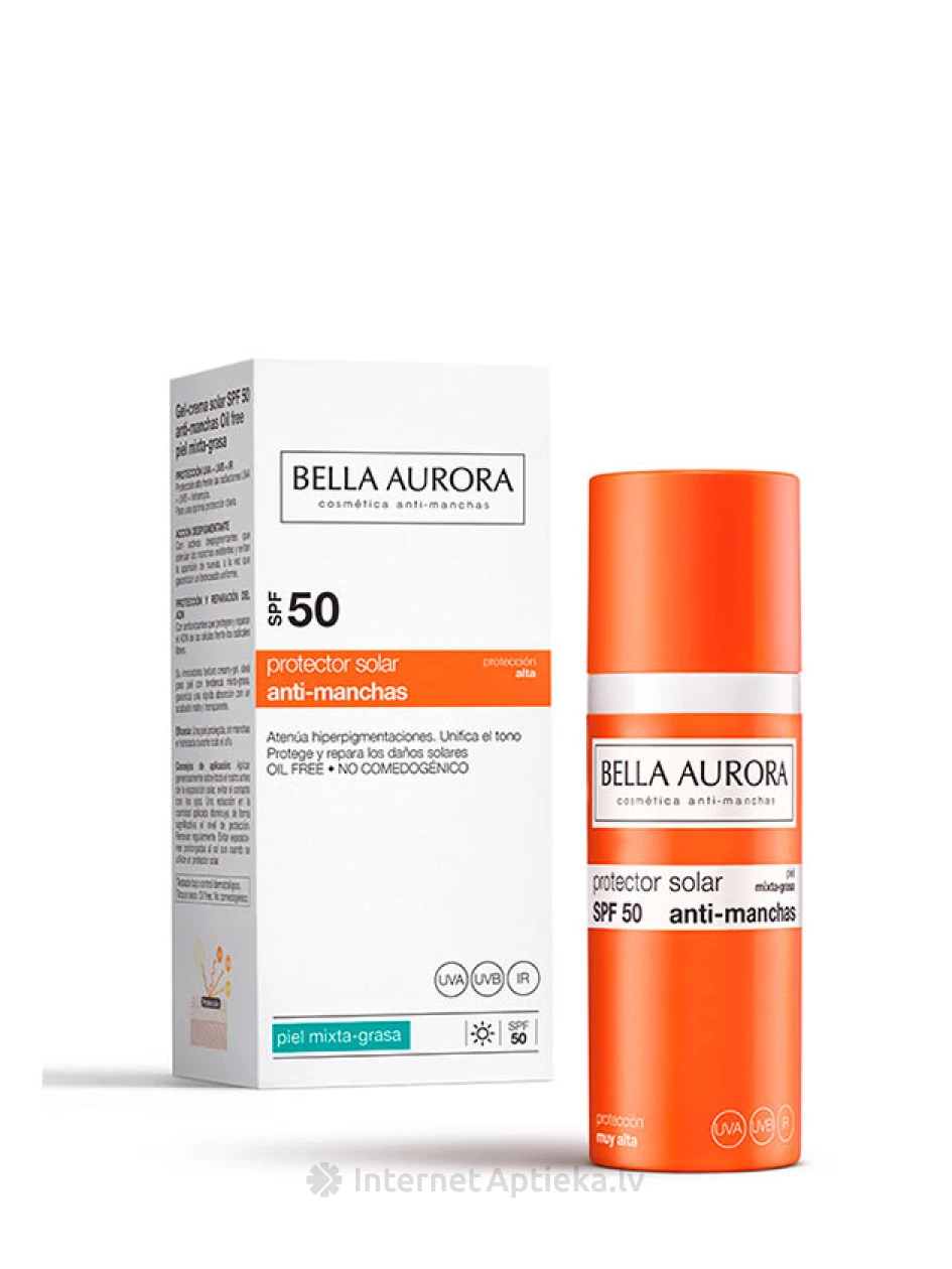 Bella Aurora Anti-Dark Spots Gēls-krēms sauļošanās krēms SPF50+, 50 ml | internetaptieka.lv
