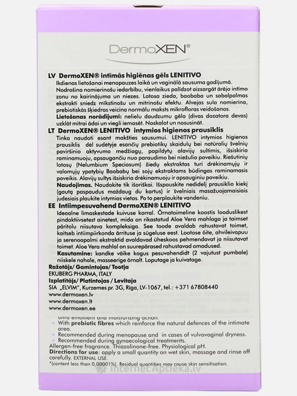 Dermoxen Lentivo intiimhügieeni geel menopausi ajal, 200 ml | internetaptieka.lv