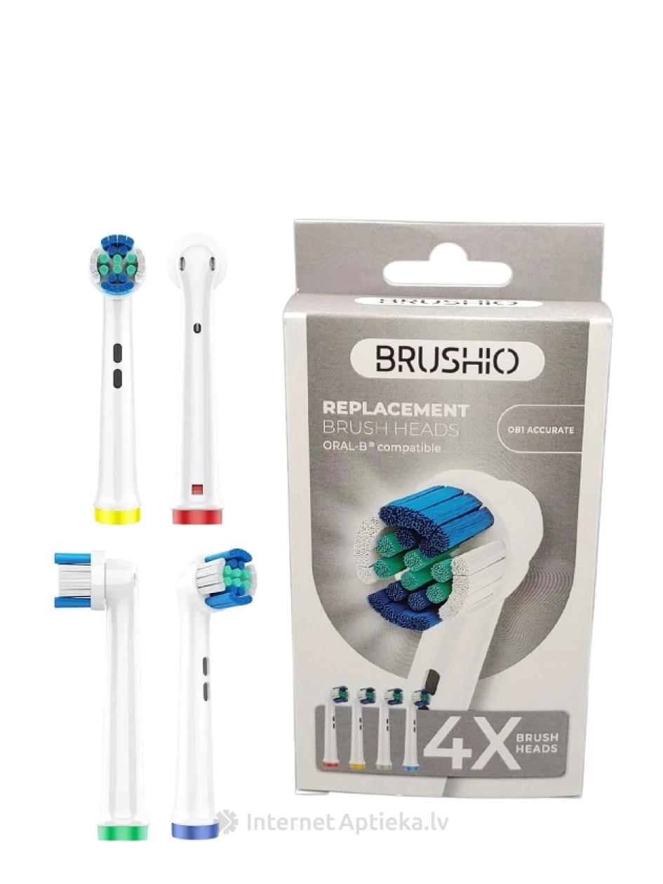 Brushio Accurate clean сменные насадки совместимы с Oral-B, 4 шт. | internetaptieka.lv