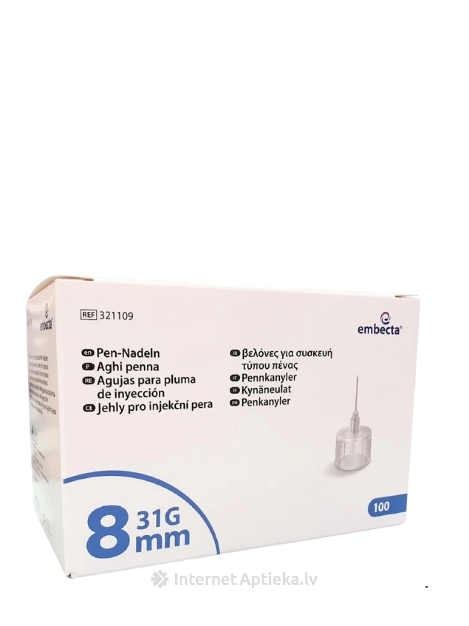 Embecta Pen Insulino injekcinė adata 8mmx31G, 100 vnt | internetaptieka.lv