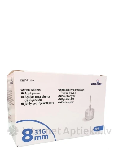 Embecta Pen Insulino injekcinė adata 8mmx31G, 100 vnt | internetaptieka.lv