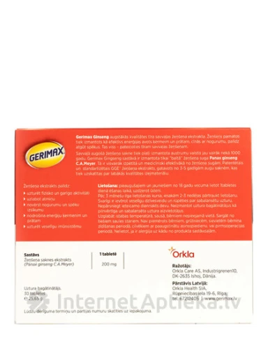 Gerimax Ginseng Extrakt, 30 таблеток | internetaptieka.lv
