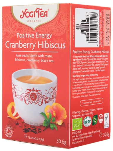 Чай Yogi Positive Energy Cranberry Hibiscus, 17 пакетиков | internetaptieka.lv