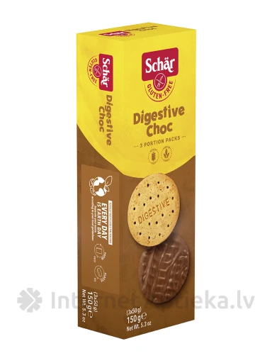 Schär DIGESTIVE CHOC bezglutēna cepumi šokolādes glazūrā, 150 g | internetaptieka.lv