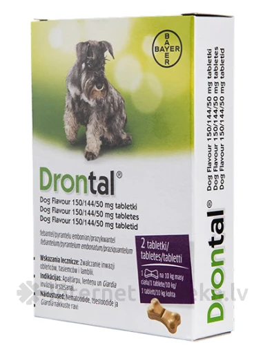 Drontal Dog Flavour attārpošanas tabletes suņiem, 150/144/50mg, 2 gb. | internetaptieka.lv