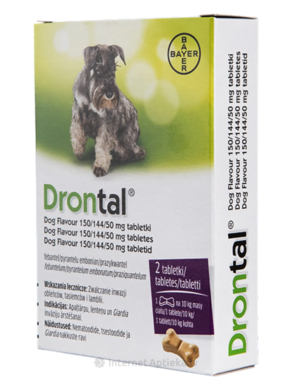 Drontal Dog Flavor ussitõrje tabletid koertele, 150/144/50mg, 2 tk. | internetaptieka.lv