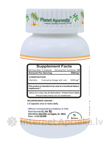 Planet Ayurveda® Kurkumajuur 95% Organic, 60 kapslit | internetaptieka.lv