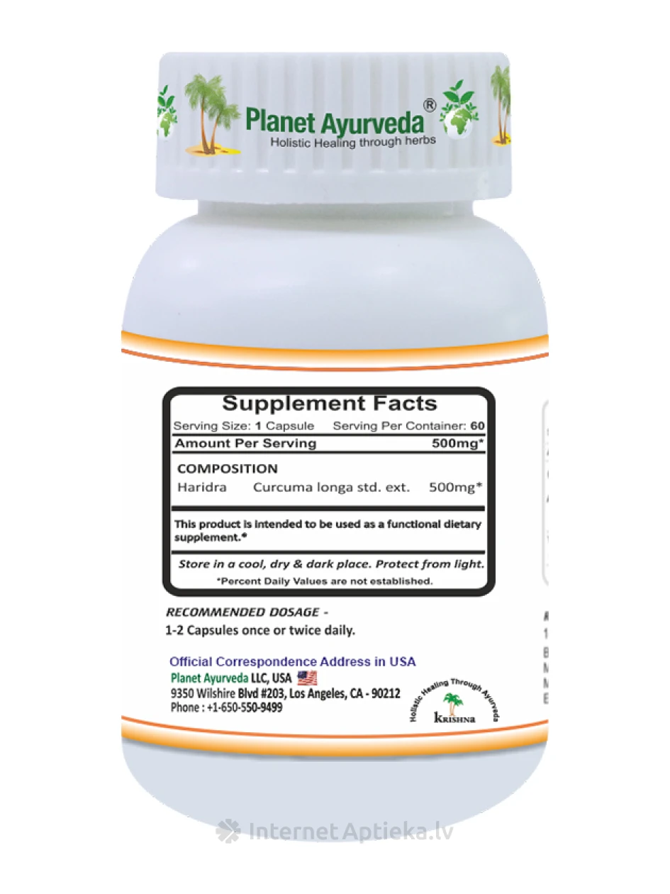 Planet Ayurveda® Kurkumas sakne 95% Organic, 60 kapsulas | internetaptieka.lv