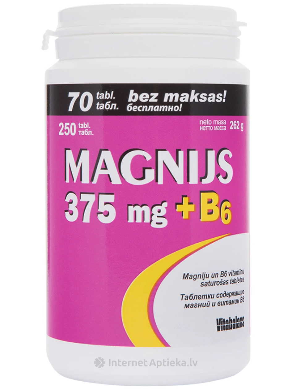 Magneesium 375 mg + B6, 250 tabletti | internetaptieka.lv