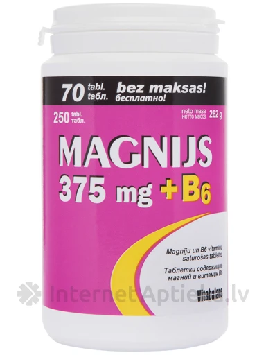 Магний 375 мг + B6, 250 таблеток | internetaptieka.lv