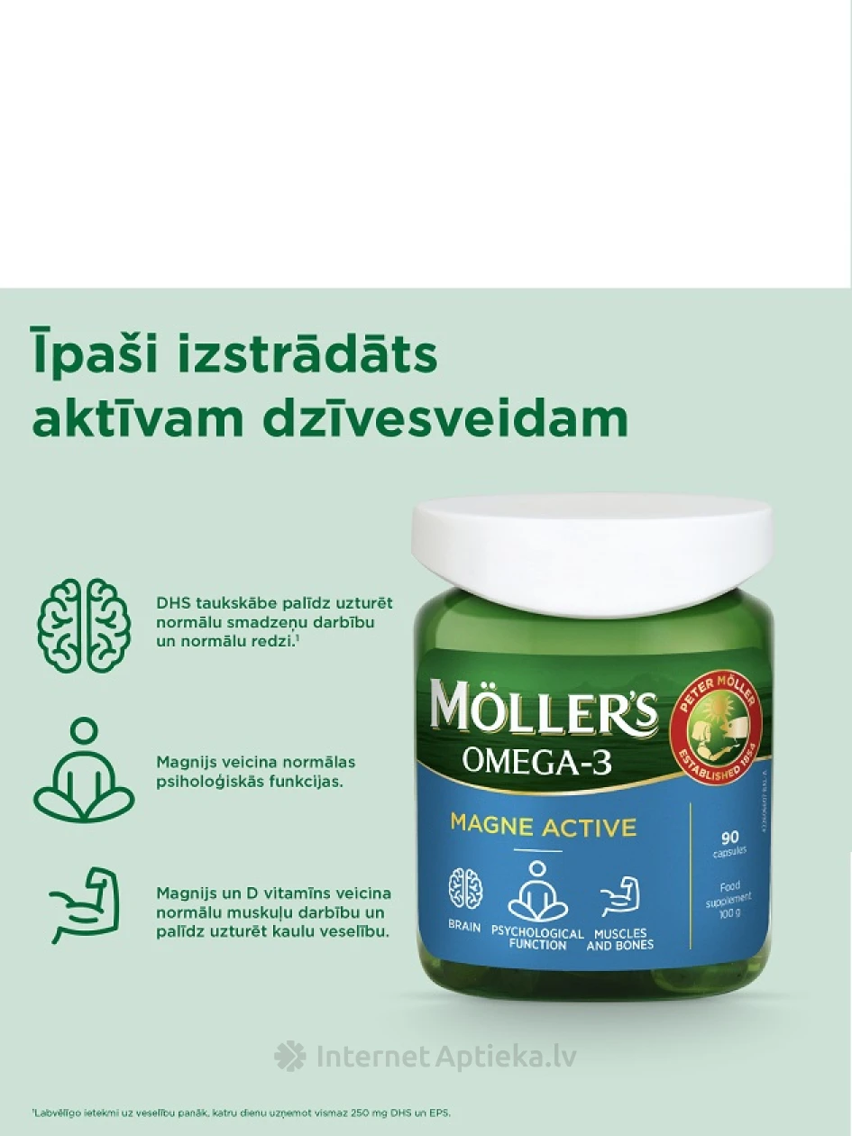 Möller’s Omega-3 Magne Active, 90 kapsulas | internetaptieka.lv