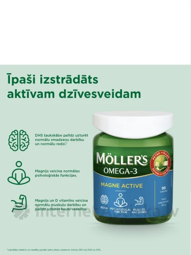 Möller’s Omega-3 Magne Active, 90 kapsulas | internetaptieka.lv