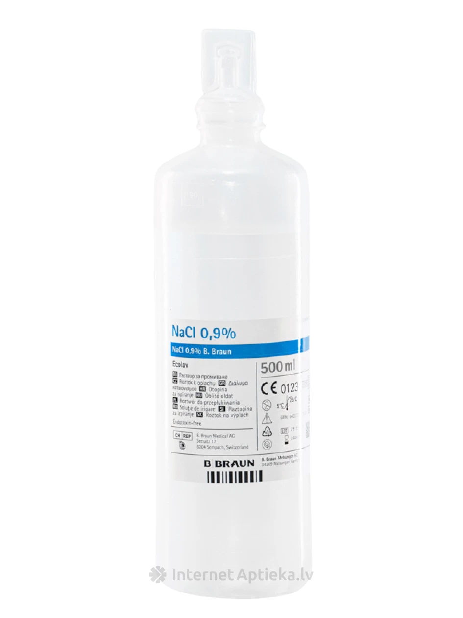 Sodium Chloride 0.9% ECOLAV skalošanas šķīdums B.Braun, 500 ml | internetaptieka.lv