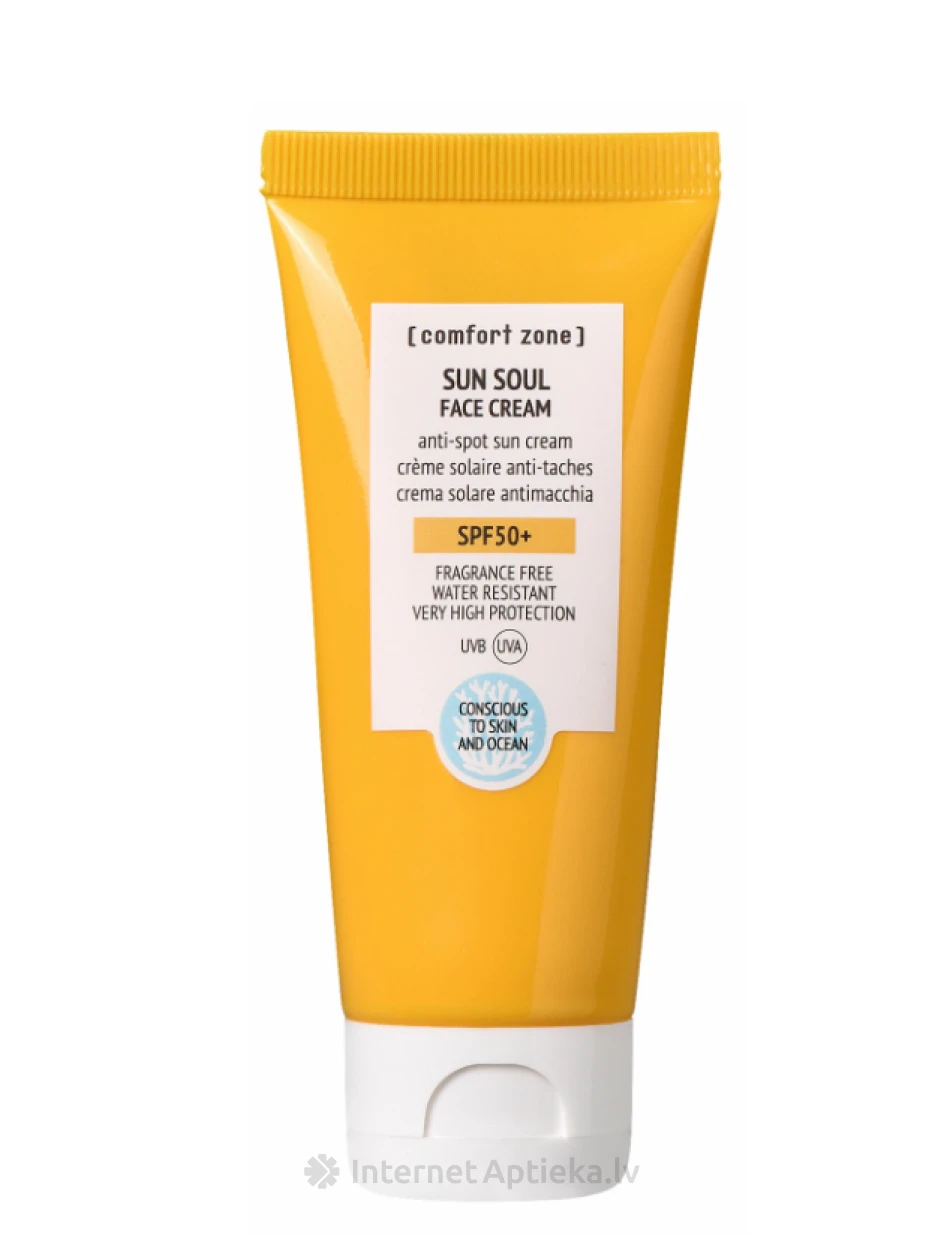 COMFORT ZONE SUN SOUL Водостойкий солнцезащитный крем для лица SPF50+, 60 мл | internetaptieka.lv