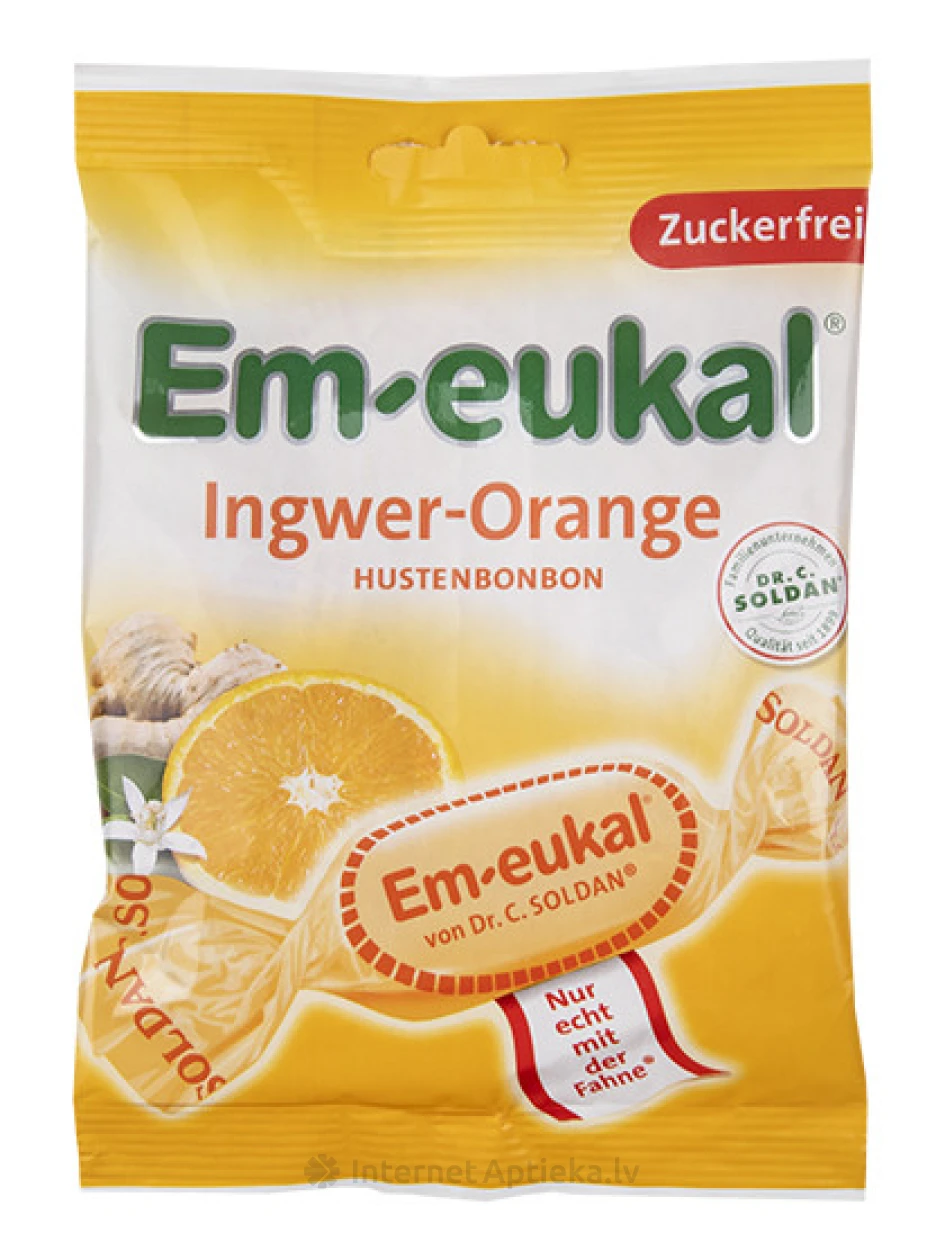 Em-Eukal ingveri ja apelsini kommid ilma suhkruta, 75 g | internetaptieka.lv
