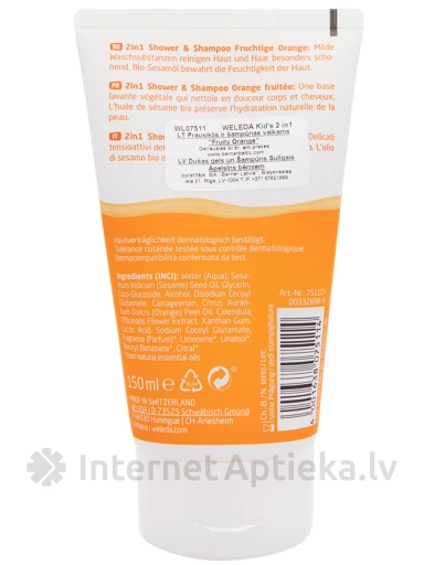 Weleda kids 2in1 dušas želeja un šampūns bērniem, apelsīnu, 150 ml | internetaptieka.lv
