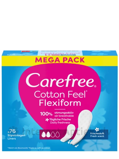 CAREFREE "Cotton Flexi Form" Fresh Ежедневные прокладки, 76 шт. | internetaptieka.lv