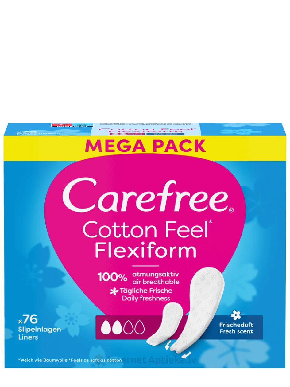 CAREFREE "Cotton Flexi Form" Fresh Ежедневные прокладки, 76 шт. | internetaptieka.lv