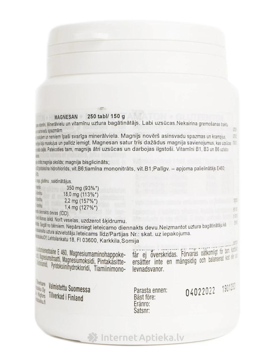 Magnesan Magnijs + B grupas vitamīni, 250 tabletes | internetaptieka.lv