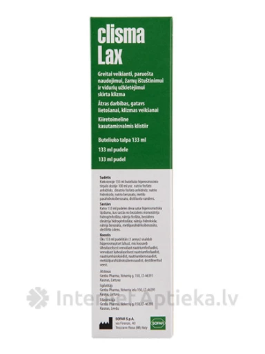 Clisma Lax taisnās zarnas fosfāta sāls klizma, 133 ml | internetaptieka.lv
