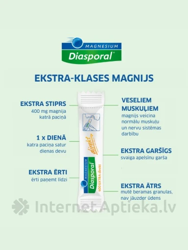 Magnesium-Diasporal Extra Direkt 400 graanulid, apelsin, 20 pakki | internetaptieka.lv